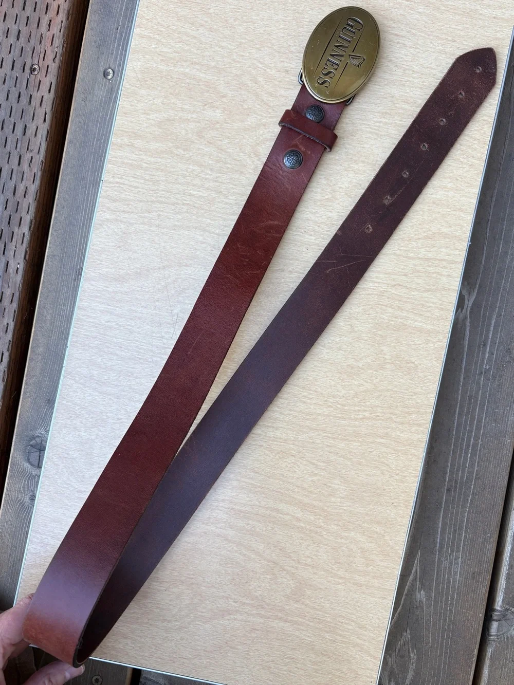 Guinness Lee River Belt Company Vintage Buckle & Brown Leather Belt Sz XL